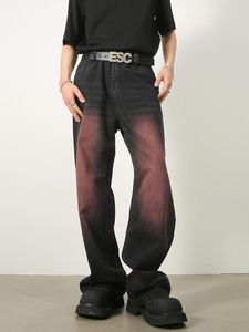 Jeans pour hommes Y2k hommes Vintage dégradé conception de niche mode lavé foncé jambe large Denim pantalon droit décontracté