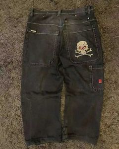 Mannen Jeans Y2K Heren Harajuku Hip Hop Retro Schedel Geborduurde Pocket Jeans Childrens Gothic Brede Broek Straat ClothingL2403