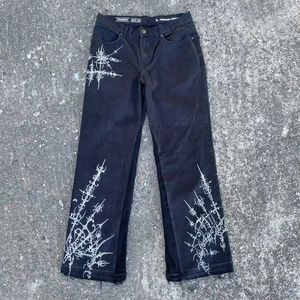 Jeans masculin Y2K Mens Harajuku Personnalized Ink Printing New Casual Wide Jam Black Gothic Hip Hop Fashion Loose Straight Pants Q240427