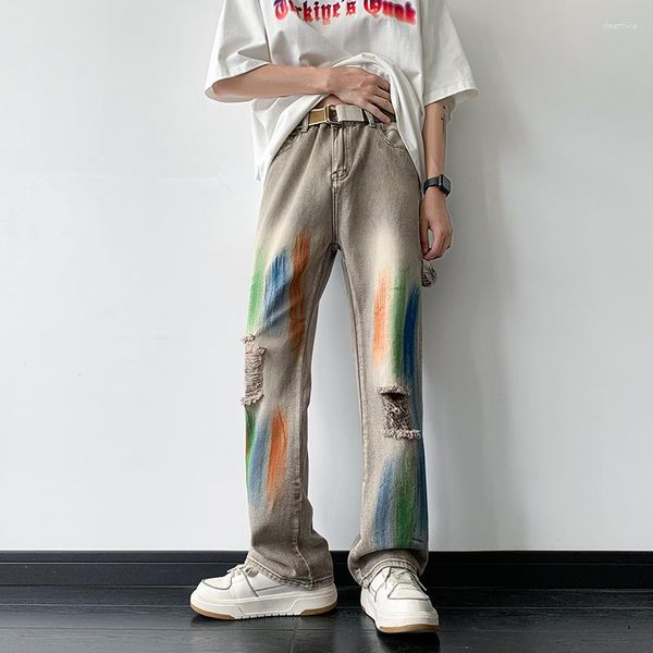 Jeans pour hommes Y2k hommes coréen décontracté Streetwear Harajuku Vintage Graffiti jambe large Baggy droit Denim pantalon hommes vêtements en détresse