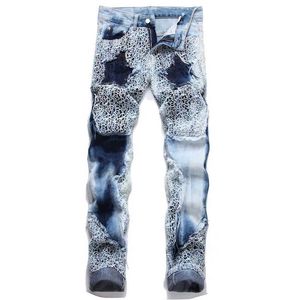 Jeans pour hommes Y2K pantalons pour hommes étoiles patchs coupe droite Spider Web Jeans Cool Designer hommes vêtements d'extérieur J240328