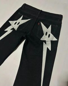 Jeans pour hommes Y2K Mens Streetwear Harajuku Hip Hop Star Print surdimensionné Baggy Pantalon noir gothique taille haute pantalon large jambe