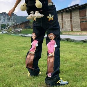 Jeans pour hommes Y2K Hommes Femmes Harajuku Rétro Anime Graphique Imprimer Denim Pantalon Hip Hop Punk Pantalon Gothique Unisexe Streetwear Baggy Vêtements