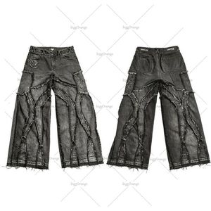 Jeans pour hommes Y2k Old Washed Jeans surdimensionnés pour hommes Hip Hop Mode Casual Punk Rock Loose Straight Wide Leg Pants Streetwear 230714