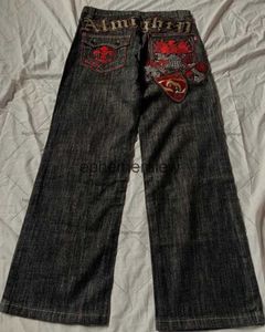 Jeans pour hommes y2k Pantalon American High Street patchwork monogramme brodé jeans Mens Goth Harajuku mode jeans à jambes largesH24222