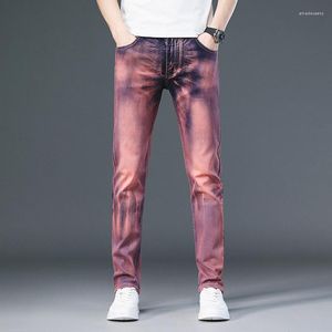 Jeans pour hommes Y2K personnalisé mode de rue pantalon rouge lavé de haute qualité coupe ajustée Stretch jambe droite Denim