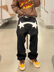 Jeans masculin y2k étoiles imprimées noires noires hip hop street automne more design rétro décontracté basse taille lâche 221202