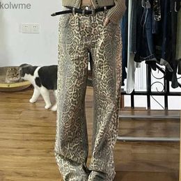 Herenjeans Y2K retro high street losse casual luipaardprint Amerikaanse jeans voor heren en dames veelzijdige rechte denim lange broek met wijde pijpen YQ240205