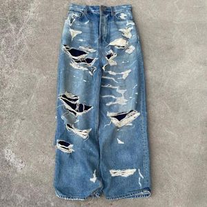Jeans pour hommes Y2K déchiré style américain High Street lavé femmes hip-hop lâche pantalon large pantalon droit ins pantalon 2023