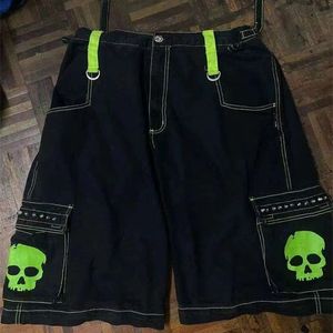 Jeans pour hommes Y2k Shorts Casual Loose Skull Pattern Jean Surdimensionné Hip Hop Punk Basketball Pantalon de survêtement à jambe large Streetwear Pantalon 230712