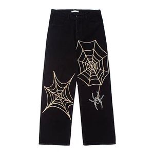Herenjeans y2k spider geprinte jeans mannen Harajuku hiphop streetwear dames wide been broek high street broek gotische kleding baggy Jean 230817
