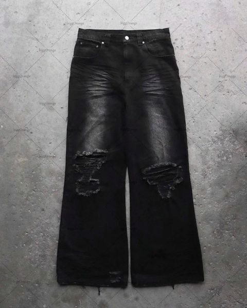 Jeans para hombres Y2K Street Hip Hop Goth Ripped Retro Fashion Punk Loose Harajuku Botón Cintura alta Pantalones de pierna ancha para mujer
