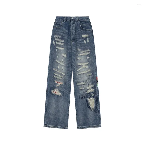 Jeans pour hommes Y2K Streetwear Trou effiloché Baggy pour hommes et femmes en détresse Pantalones Hombre Casual Denim Pantalons surdimensionnés Cargos