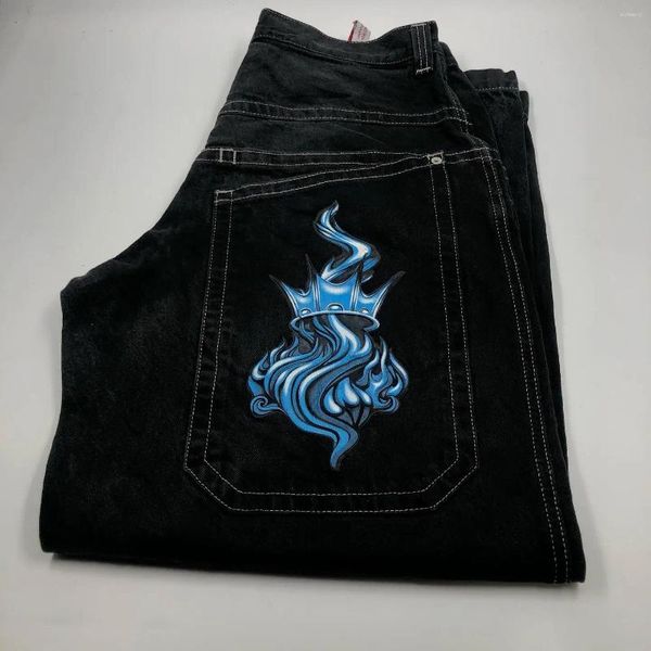 Jeans para hombres Y2k Streetwear Harajuku Hip Hop Impresión gráfica Gótico Baggy Pantalones negros Hombres Mujeres Pantalones de pierna ancha de cintura alta