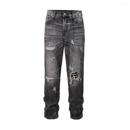 Jeans masculinos y2k streetwear buraco danificado desgastado baggy preto para homens e mulheres em linha reta rasgado pantalones hombre lavado denim calças