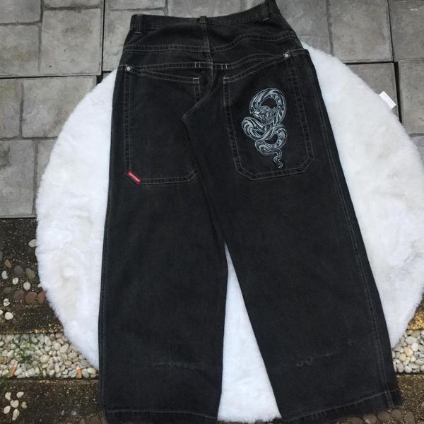 Jeans para hombres Y2K Men Mujeres Hip Hop Hop Snake Impresión Gráfica Gótica de gran tamaño Pantalones negros Harajuku Transporte ancho