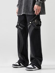 Jeans pour hommes Y2K Style ceinture fermeture éclair ample droite Ins tendance marque Niche décontracté jambes larges salopette Hip-hop Denim pantalon 4XL