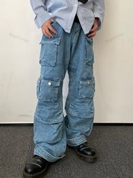 Herenjeans Y2K -stijl Multipocket Tooling Jeans Men's American Retro Street Harajuku broek gewassen dweilenbroek jeugdkleding 230309