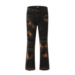 Jeans pour hommes Y2K Tie Teint Skinny Ripped pour hommes lavés déchirés micro évasés Street Wear Hip Hop Big Destroyed Biker Denim 231005