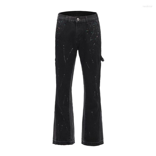 Jeans para hombres Y2k Urban Streetwear Acampanado Negro Suelto Recto Hip Hop Pantalones Patchwork Slim Fit