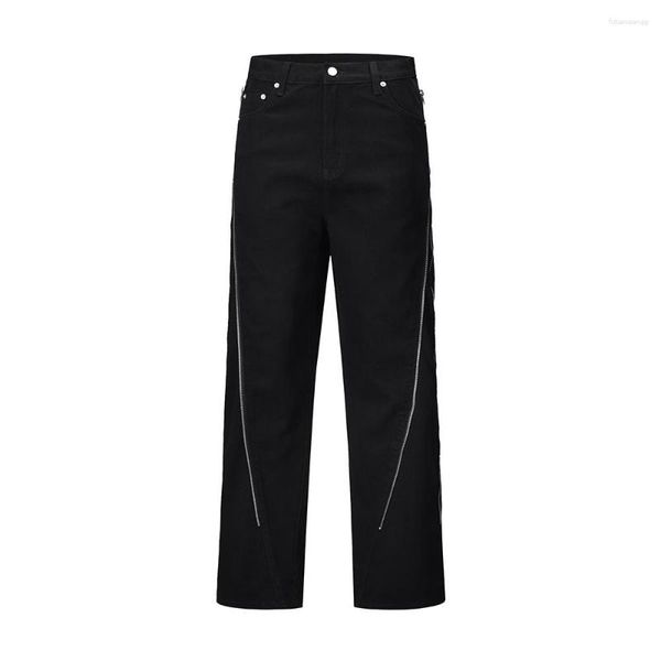 Jeans pour hommes Y2K Vibe Style courbe fermeture éclair droite Baggy Cargo pantalon Hip Hop couleur noire pantalon décontracté jambe large salopette unisexe