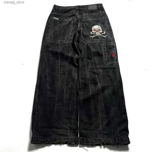 Jeans masculin y2k jeans vintage nouveau harajuku hip hop rétro rétro crâne brodé jean baggy pantalon denim mens goth goth hauteur pantalon large l49