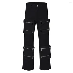 Jeans pour hommes Y2K Poches à fermeture éclair Streetwear Baggy Pantalon cargo décontracté Droit Blanc Noir Lâche Pantalon en denim surdimensionné Harajuku