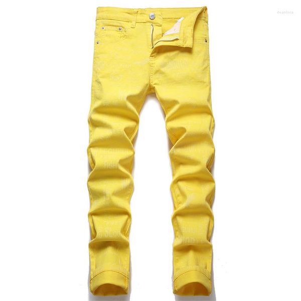 Jeans pour hommes jaune Slim-Fit Stretch pour hommes été décontracté imprimé pantalon slim pantalones Para Hombre Vaqueros