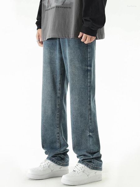 Jeans pour hommes Yiahnke Automne Tie-Dye Lavé Noir Tendance Beau High Street Pantalon droit Hommes Y2k