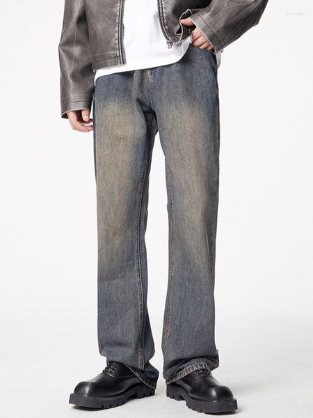 Jeans pour hommes Yihanke American Retro Loose légèrement Bootcut Ruffian Beau et grand pantalon à jambes larges Baggy