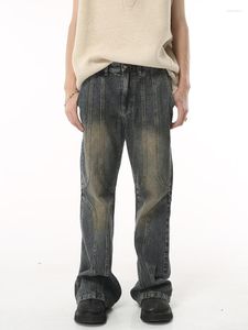 Jeans pour hommes YIHANKE courbe rayé lavé Vintage jambe large Baggy pantalon pour hommes droit Hip Hop Y2K Denim pantalon surdimensionné