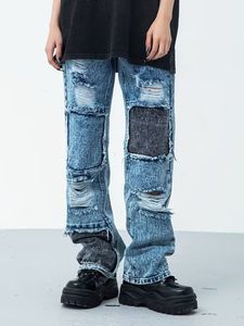 Jeans pour hommes Yihanke Mens Street Fashion Couleur Contraste Patchwork Rayures Punk Style Denim Pantalon Pantalons décontractés à la mode; 230824