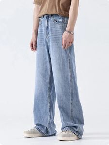 Jeans pour hommes Yihanke Pantalon rétro Design Pantalon long Tide Marque Lâche Droite Jambe large Vertical Bleu Y2K Vêtements
