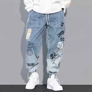 Jeans pour hommes Yoa automne lettre impression marque de mode lâche dessin animé graffiti leggings et pantalons à cordon