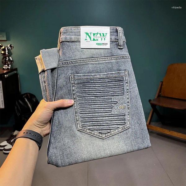 Jeans pour hommes Jeune Stretch Tout-assorti Lâche Droite Décontracté Printemps Et Été Mode De Rue Pu Shuai Pantalon Rétro
