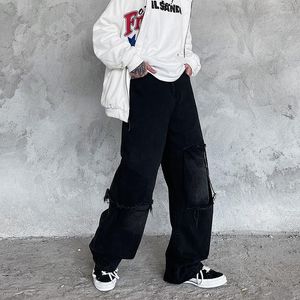 Heren jeans jeugd fashion vriendje high street los fit hiphop brede pijpen casual Koreaanse streetwear gescheurde broek