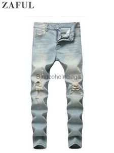 Jeans pour hommes ZAFUL Jeans pour hommes Jeans en denim effiloché déchiré uni délavé taille moyenne pantalon ajusté longueur cheville pantalon à fermeture éclair avec poche L231003