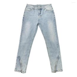 Jeans para hombre Cremallera Tobillo Slim Stretch Denim Blue Vintage Washed Jogger Hombres Streetwear