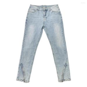 Jeans voor heren met rits op enkels Slim Stretch Denim Blue Vintage Washed Jogger Heren Streetwear