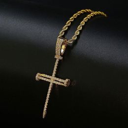 Joyería para hombres 3 mm 24 pulgadas Cadena de cuerda Iced Nail Cross Colgante Collar Oro Plata Hombres Mujeres joyería hiphop Whos192x