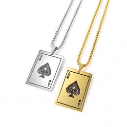 Bijoux pour hommes, collier as de pique, cartes à jouer, pendentifs, collier en acier inoxydable, 250q