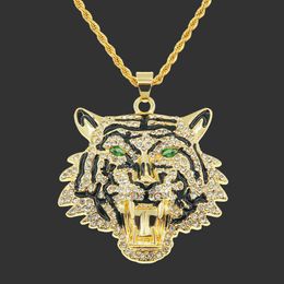 Bijoux pour hommes pleins de diamants en trois dimensions tête de tigre pendentif collier à la mode discothèque rue rebondissant accessoires pendentifs