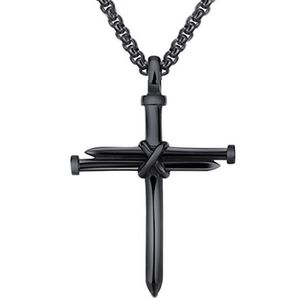 Collier pendentif croix clou et corde en acier inoxydable pour hommes