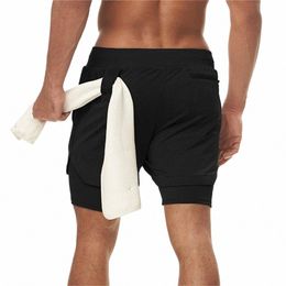 Shorts de jogging pour hommes Sports 2In1 Double-Deck Pantalon court à séchage rapide Gym d'été Fitn Short de course Entraînement Entraînement Sportswear L2Lj #