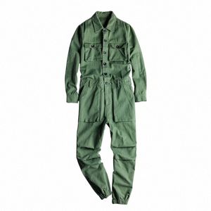 Heren Jumpsuit Lg Mouw Revers Beam Feet Cott Overalls Hip Hop Streetwear Losse Cargo Broek Groen Zwart Vrachtbroek t3ql #