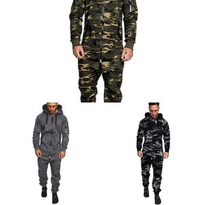 Combinaison homme une pièce hommes ensembles nouveaux hommes à capuche polaire combinaison mâle Camouflage impression personnalité costumes décontractés homme X0610