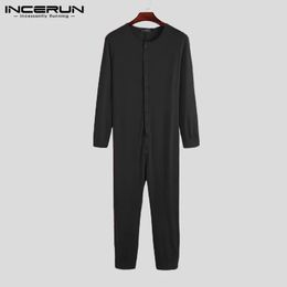 Jumpsuit voor heren Pyjama's Homewear Effen Kleur Lange mouw Comfortabele nachtkleding Knop Vrije tijd Heren Rompertjes Nachtkleding S-5XL INCERUN 240110