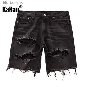 Men's Kakan - Nouvel été short en jean en détresse pour hommes jeunesse coréenne populaire coupe ajustée petite jambe quart pantalon jean K58-DK322L231011