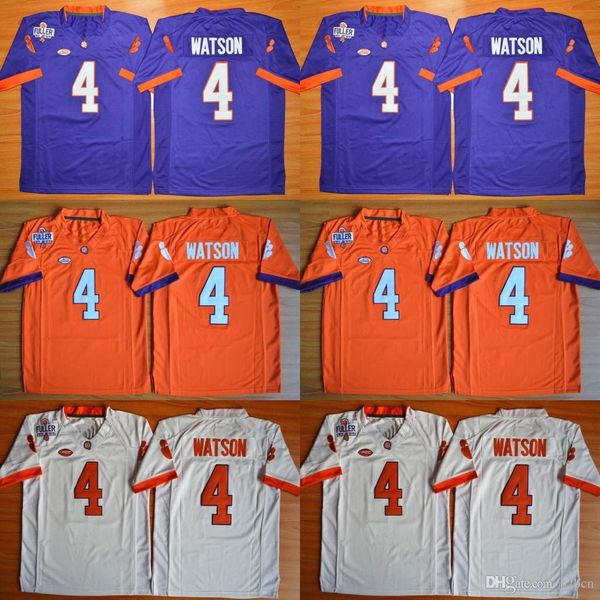 Hombres Niños Clemson Tigers 4 DeShaun Watson Naranja Blanco Púrpura Color Juventud Universidad Fútbol Jerseys cosidos Logotipos bordados Gota libre