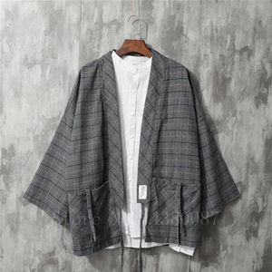 Kimono pour hommes Style traditionnel japonais manteau Cardigan décontracté ample Haori rétro Plaid samouraï veste vêtements asiatiques Yukata Eth260U